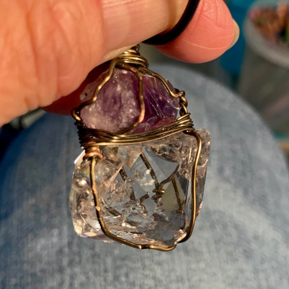 Amethyst, & Herkimer Diamond Pendant - Picture 11 of 13